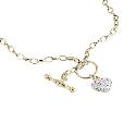 9ct Gold Crystal Glitter Heart T Bar 17" Albert Necklace